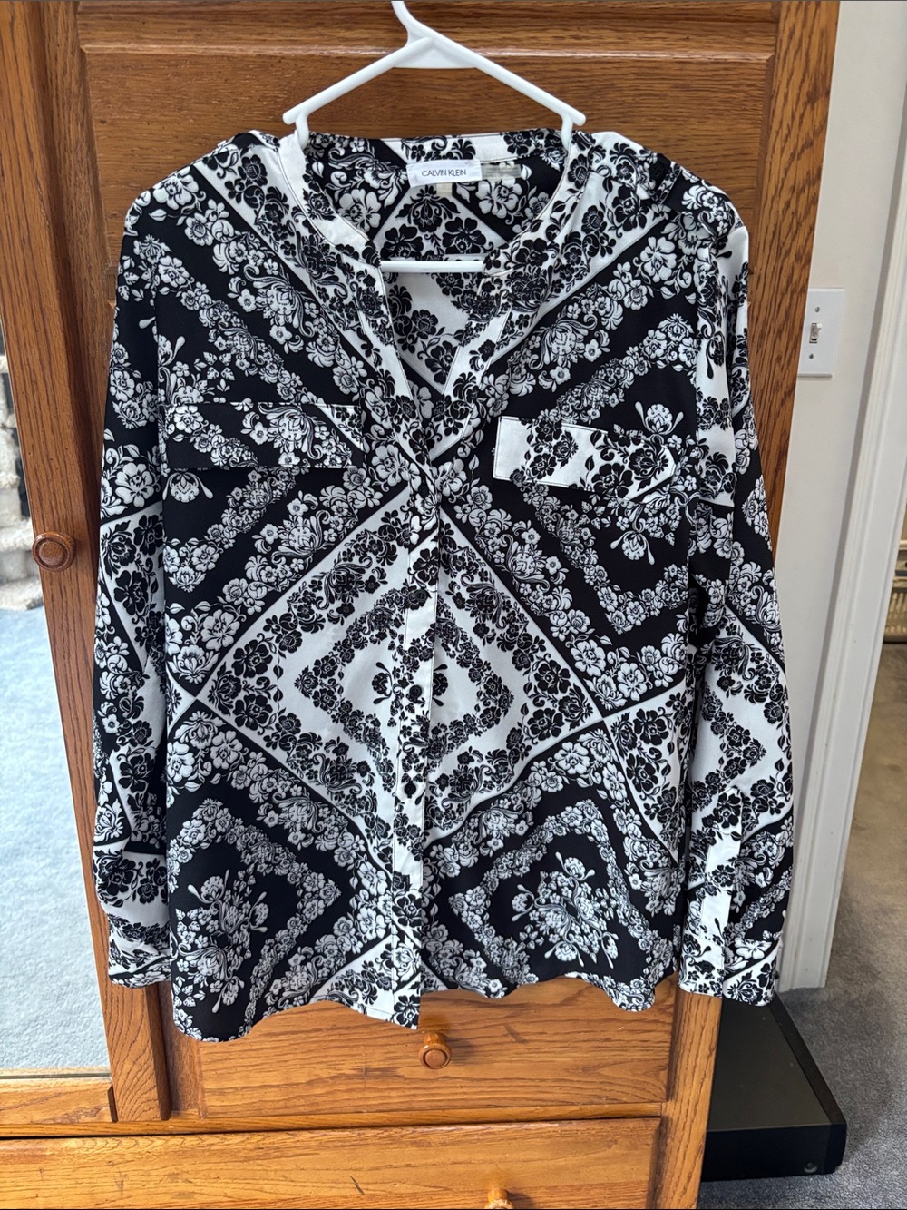 Calvin Klein Black and White Floral Bandana Button-Down Shirt